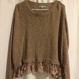 Long sleeve flowy sweater with lace accents